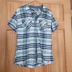 Carhart women's short sleeve plaid button down shirt, size S